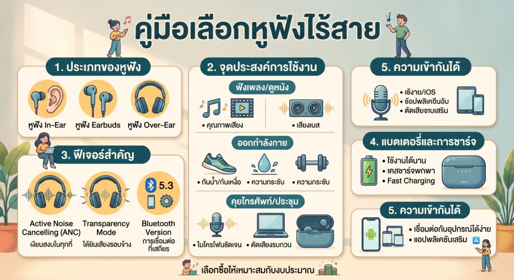 วิธีเลือกหูฟังไร้สาย